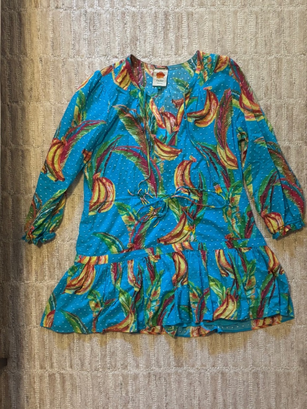 FARM Rio Banana Sky Long-Sleeve Mini Dress
